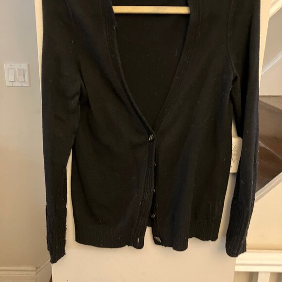 Black Wool V Neck Cardigan - Picture 3 of 8